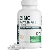 Bronson Zinc Glycinate 30 mg (Zinc Bisglycinate Chelate), 120 Capsules | 100% Chelated Zinc from Albion Minerals for Absorption &amp; Stability, Vegetarian, Non-GMO, Gluten-Free &amp; Soy-Free