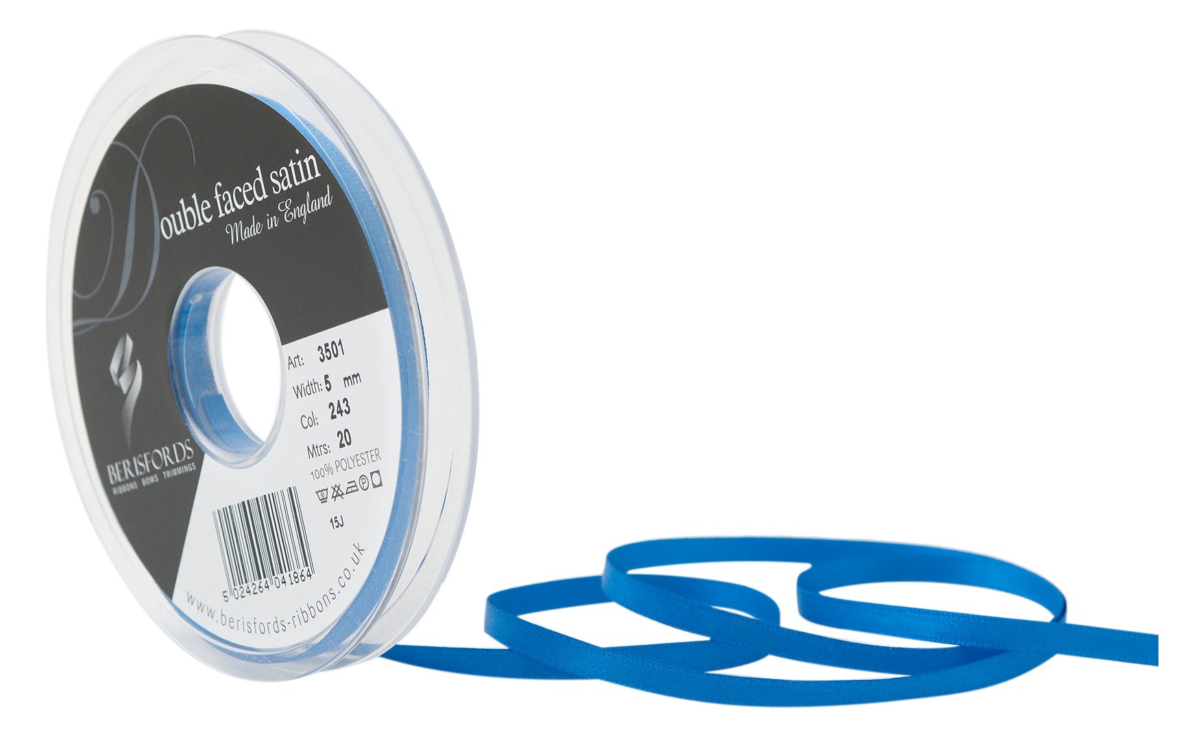 Berisfords Double FACE Poly Satin Ribbon, Dark Royal, 5 mm