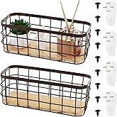 Dicunoy Set of 2 Small Wire Baskets, Narrow Rustic Storage Bin for Bathroom Counter, Farmhouse RectangleOrganizer Tray for Kitchen Countertop, Pantry, RV, School Classrooms, Office Decorative