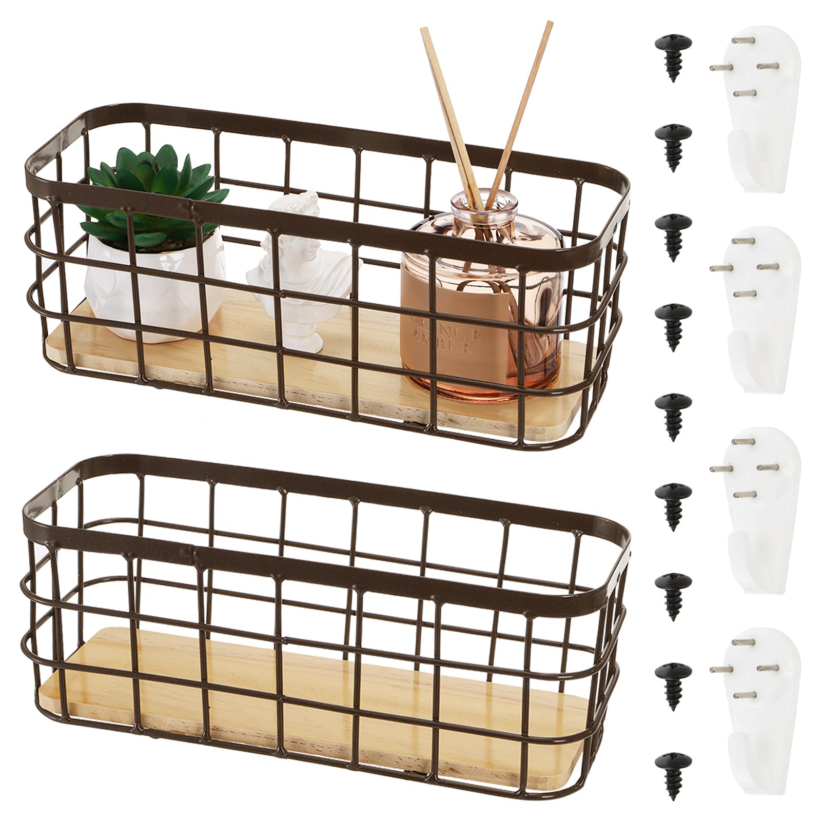 Dicunoy 2 Pack Small Wire Storage Baskets, Narrow Multipurpose Organizer Basket Bin, Farmhouse Rectangle Bathroom Organizer for Kitchen Countertop, Pantry, RV,Office Decorative, 25.5 x 10 x 10cm
