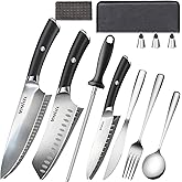 MOSFiATA Kitchen knives set with Carry case Bag,Stainless Steel Chefs Knife Set with Knife Sharpener Rod,Japanese Santoku Knives Set with ABS Handle for Outdoor Travel Camping BBQ