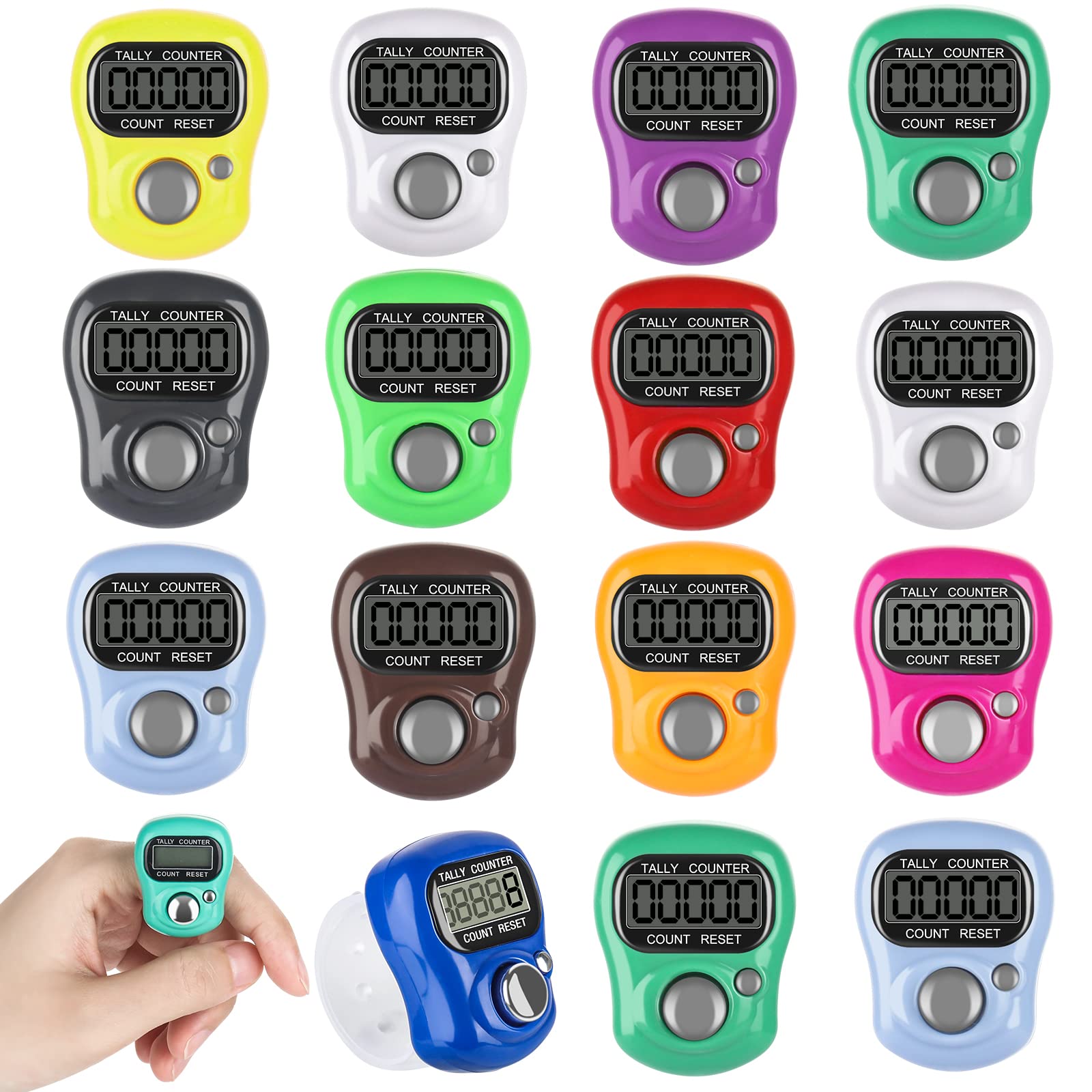 IWILCS 15 Pcs Finger Counters, Digital Electronic Finger Counter, Tracker Counter for Sports/Coach/Casino/Casino/School/Train (Random Colour)