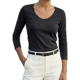 Meetrendi Women's 3/4 Sleeve Scoop Neck T-Shirt Cotton Blend Slim Fit Basic Tee Casual Spring Top 2026