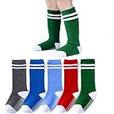 EPEIUS Knee High Socks with Non-Slip Grip,Toddler Athletic Stripe Team Tube Socks Kids Boys Girls 5-Pack