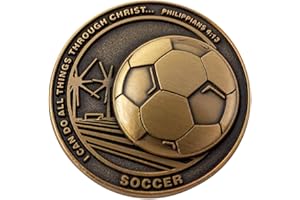 LOGOS COINS Christian Sports Coin for Young Athletes, for Boys and Girls, Gift for Soccer Players or Soccer Team, I Can Do All Things Through Christ, Antique Gold Plated Challenge Coin, Philippians 4:13
