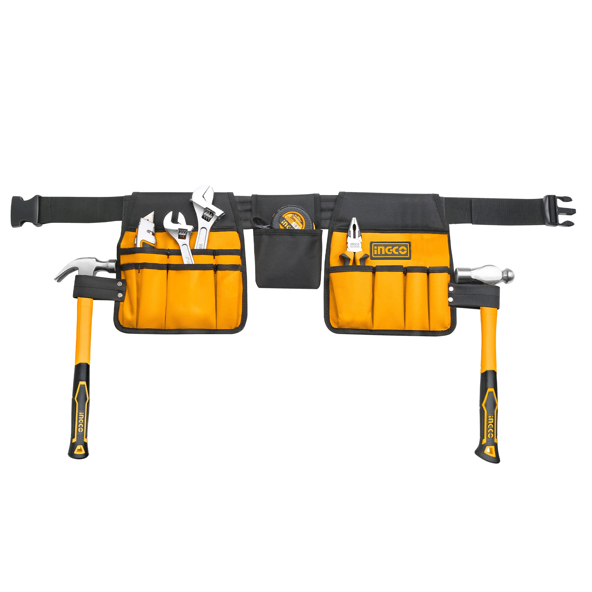 INGCO Tool Belt Pouch 600D Waterproof Polyester Aprons 14 Pocket Tool Belts for Adults with Adjustable Belt (36.22 Inch - 50 Inch) HTBP02031