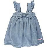 RuffleButts Girls Light Wash Denim Flutter Bow Dress - 5