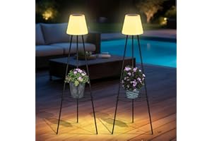 FUYO 2 Pack Metal Solar Floor Lamps Outdoor with Plant Stands, 41.3'' Solar Powered Outside Foolr Lights Water-Resistant IP54
