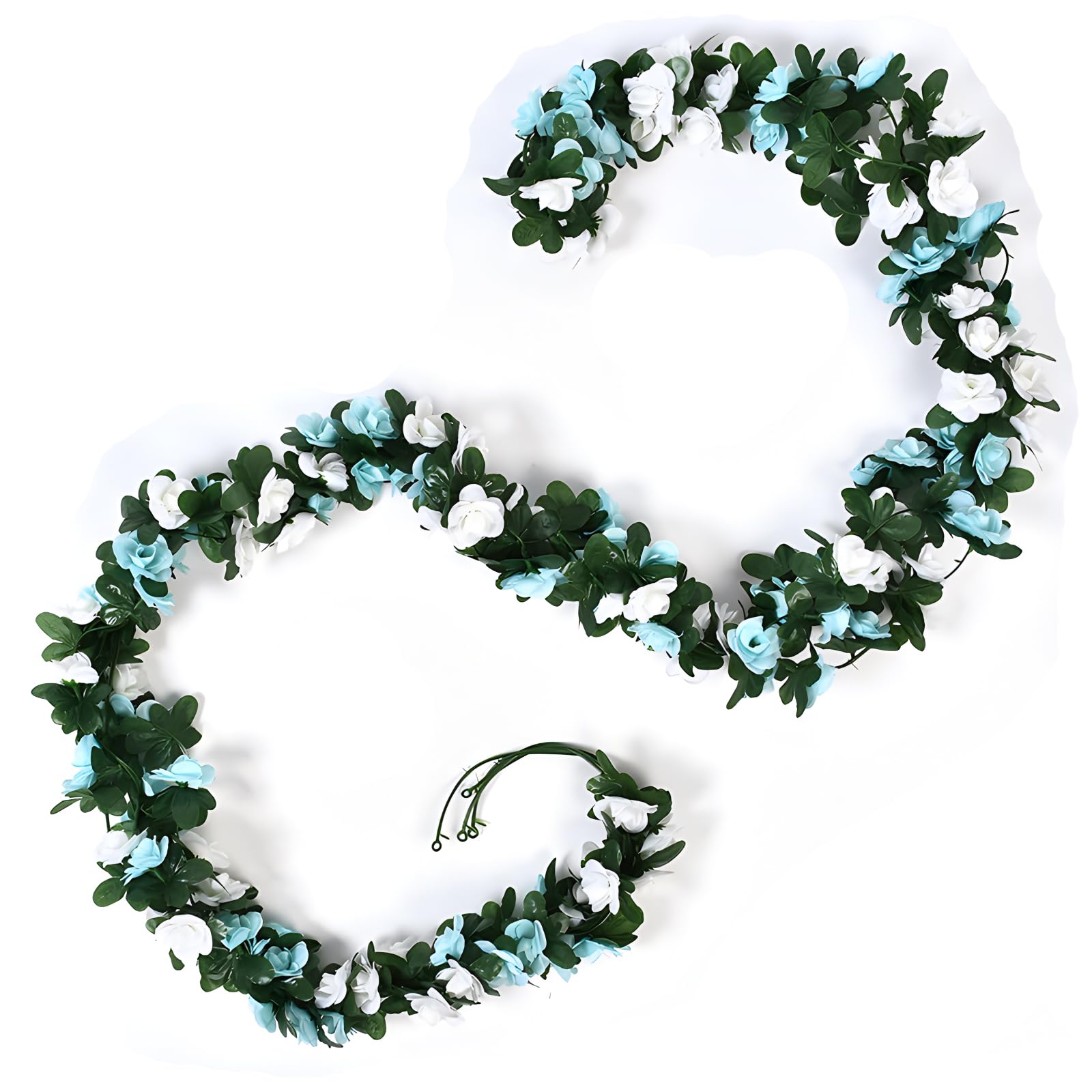JYJLLM Artificial Flowers Garlands - 45 simulated roses Artificial Flower Vines for Decorations, Faux White Rose Floral Arch with Realistic Design for Home, Garden, Indoor/Outdoor (White blue)