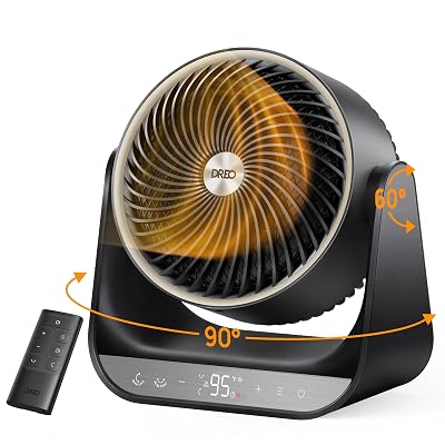 DREO Whole Room Heater 714, 60° Vertical & 90° Horizontal 3D Oscillating Heating, 12 ft/s Long-Range Circulator, 3 Heat & 3 Fan Settings, Space Heaters for Indoor Use, Bedroom, Office, Black