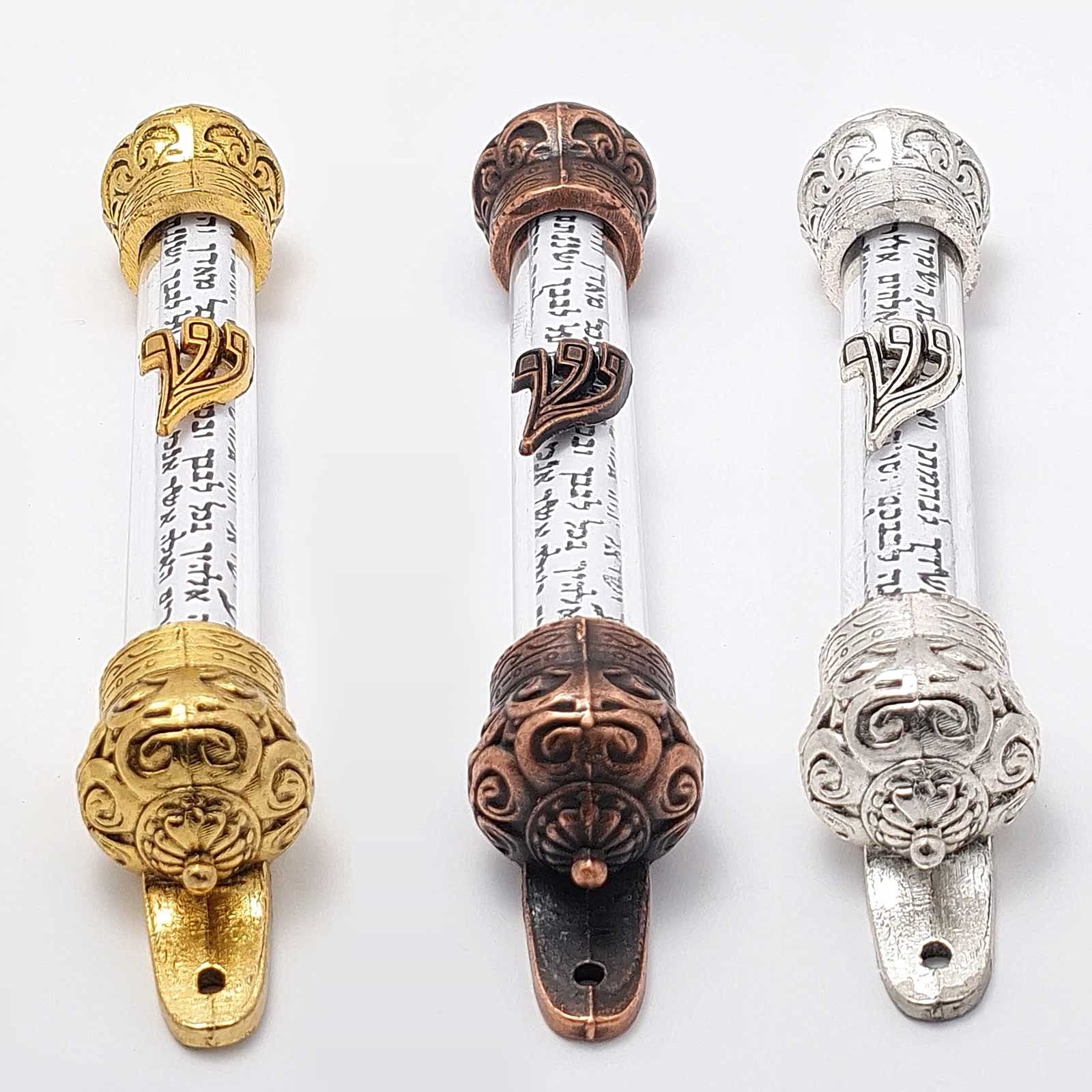 Blue White Shop Set 3 pcs Door Mezuzah Case with Prayer Non Kosher Scroll Shadai 4,4" Judaica