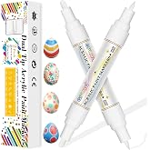 GPLMQ Paint Markers Paint Pens - 2 Pack Dual Tip Acrylic Permanent Marker (0.7mm &amp; 3mm), Non-Toxic, Water-Based for Art Painting, Stone, Ceramic, Glass, Wood, Fabric, Metal, DIY Crafts (White)