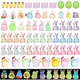 68Pcs Easter Mini Bunny Figurines Luminous Resin Animals Tiny Rabbit Chickens Figures to Hide Miniature Figurines for Egg Fil