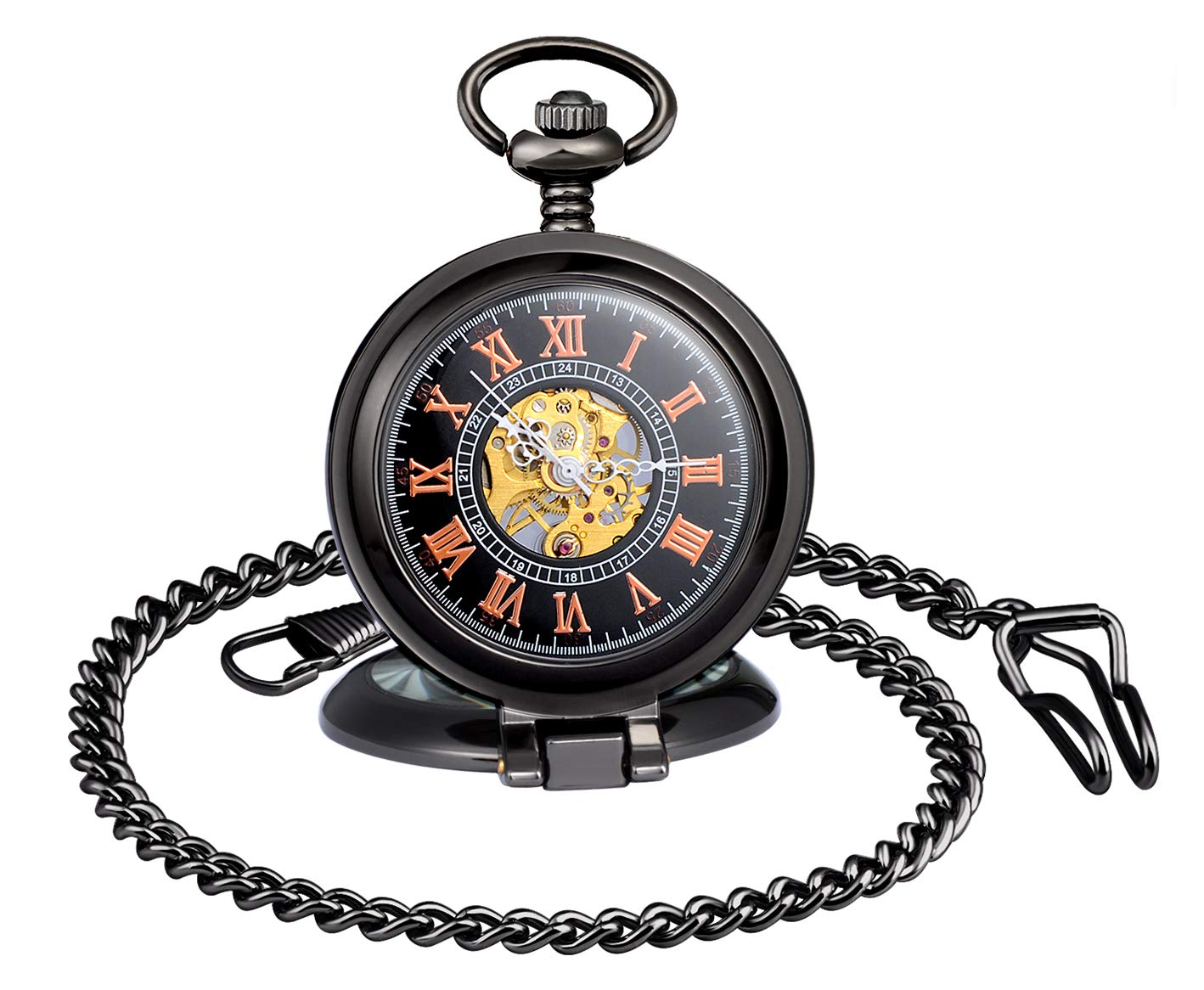 MICGIGI-Men/Women Mechanical Hand-Wind Pocket Watch Right Angle Standing Pocket Fob Watches with Chain