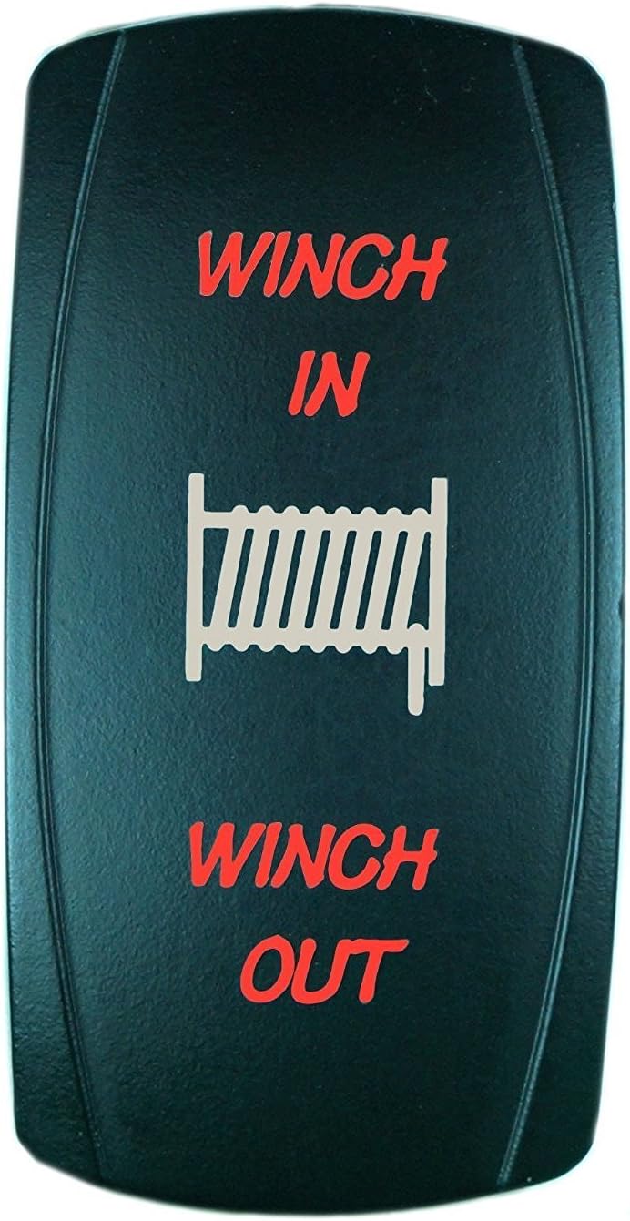 QUNQI STAR 7 pin Laser Backlit Momentary Rocker Switch WINCH IN/WINCH OUT 20A 12V (ON)-OFF-(ON) LED Light Toggle Switch (Red)
