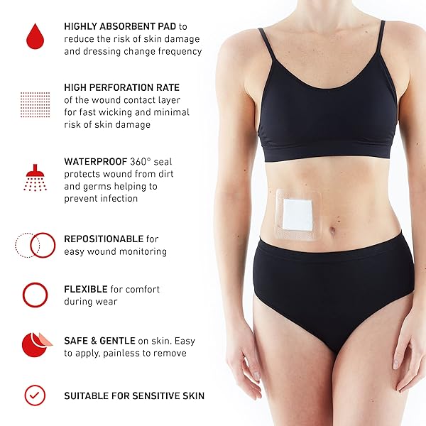 NEO G OPTI-HEAL SILICONE MULTI PURPOSE SURGICAL WOUND DRESSING– STERILE ADHESIVE BANDAGES FOR SURGICAL WOUNDS, CUTS, ABRASIONS – BARRIER ISLAND DRESSING 4X4 – ABSORBENT BREATHABLE WATERPROOF 4 PACK