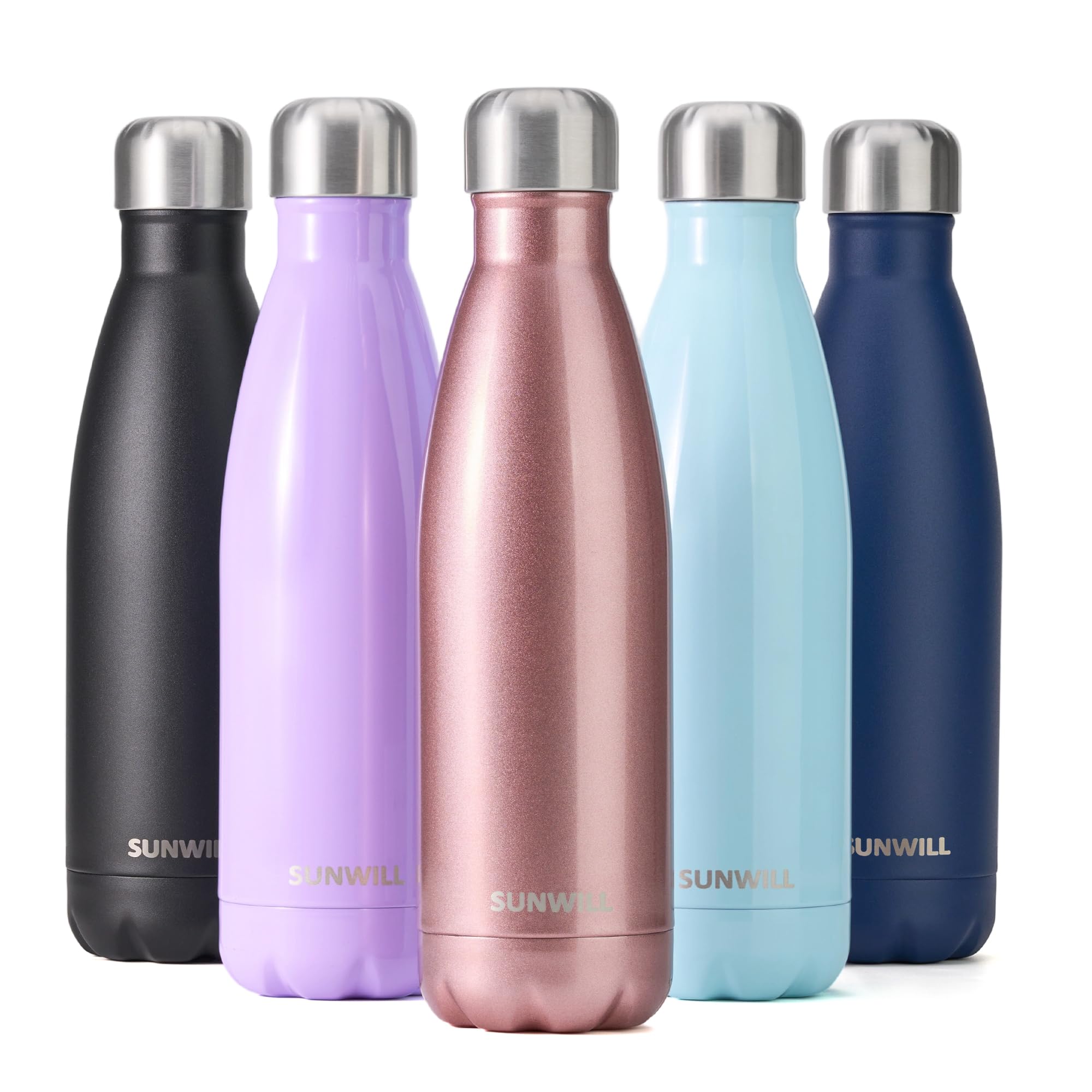 SUNWILL Metal Water Bottle Stainless Steel 500ml, Insulated Reusable Thermal Flask for Cold and Hot Drink, Travel, Sports, Gym, Rose Gold