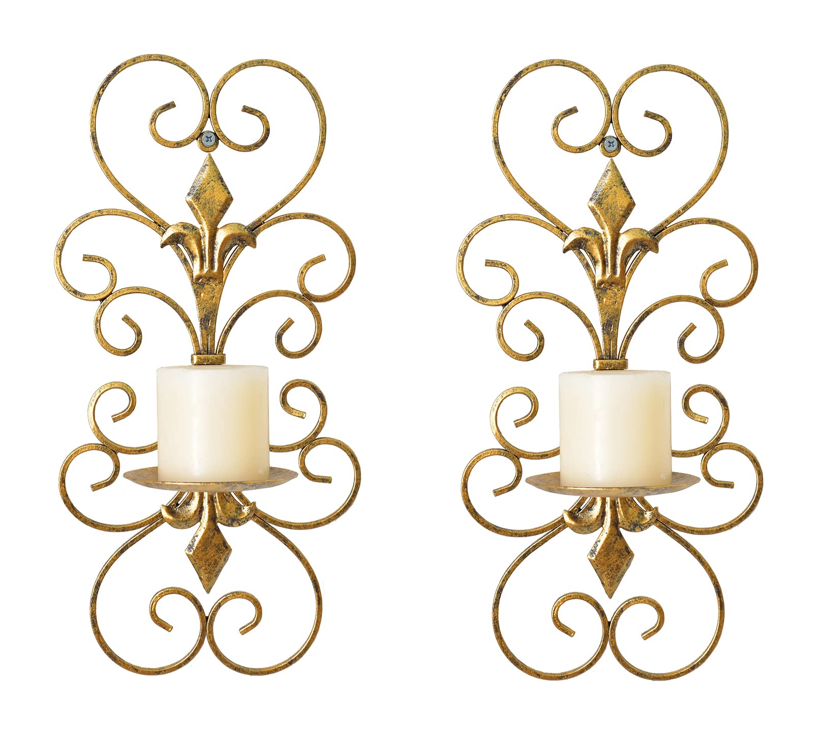 Photo 1 of JUCONSIN Set of 2 Wall Sconces Candle Holders Metal Wall Decoration Hanging Wall Mounted Candle Sconces for Home Decor Bedroom Dining Room, Antique Gold