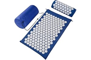 BABEHOP Acupressure Mat Set, Acupuncture Point Massage Pillow, Relieving Neck and Back Pain, Muscle Relaxation and Stress Reduction, Sciatica Relief, Suitable for Men and Women, Carry a Handbag, Blue White