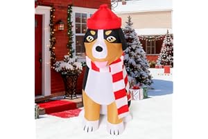 COMIN 4.5 FT Christmas Decorations Outdoor Inflatables Dog Christmas Scarf Blow Ups with Built-in LEDs for Yard Party Lawn Decor