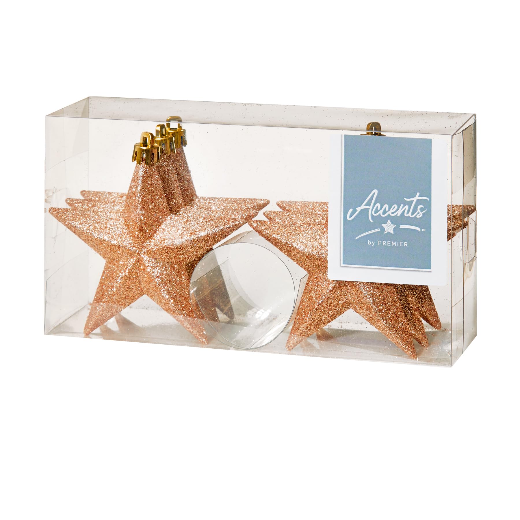 Shatterproof Christmas Stars 6 Pack 100mm Premier Christmas Tree Decoration, glitter Star Baubles (Rose Gold 6336)