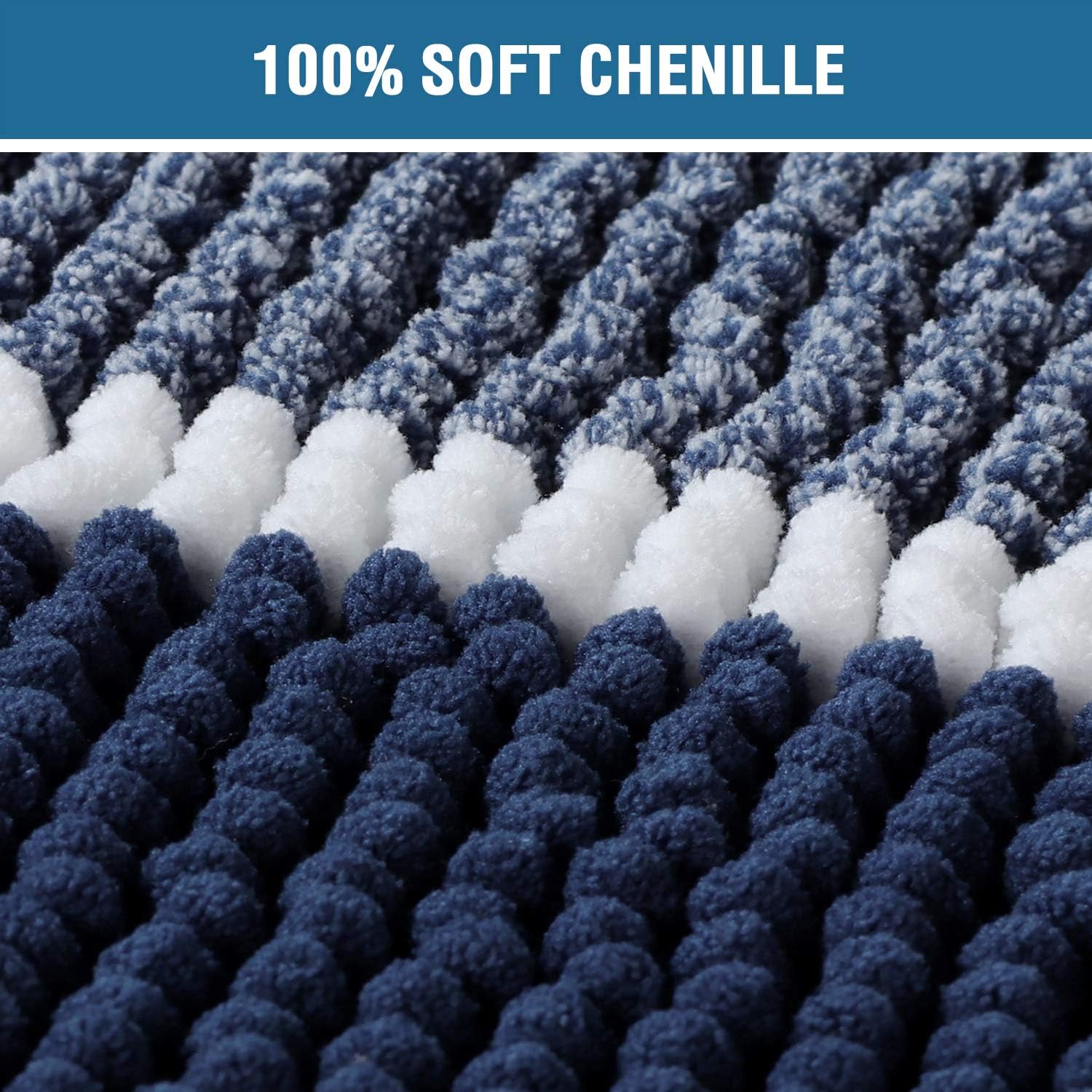 Extra Thick Chenille Striped Pattern Bath Rugs for Bathroom Non Slip - Soft Plush Shaggy Bath Mats for Bathroom Floor, Indoor Mats Rugs for Entryway (Navy, 32 x 20 Plus 24 x 17 - Inches): Home & Kitchen