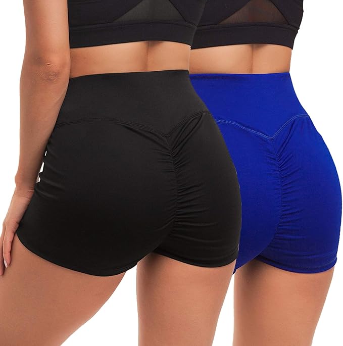 YEYELE Yoga Shorts for Women 1 or 2 Pack High Waist Butt Scrunch Booty