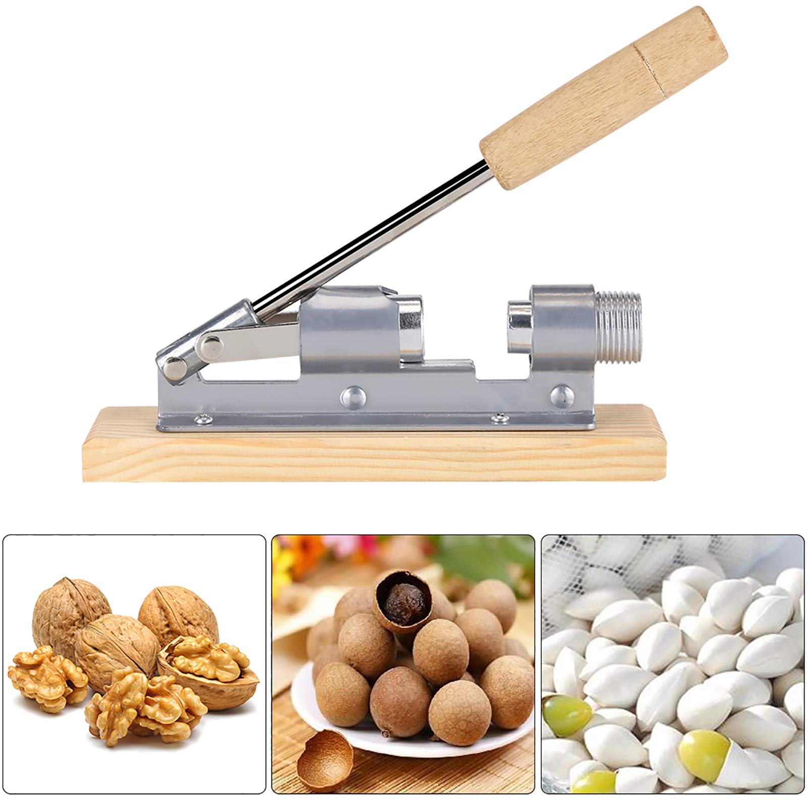 Heavy Duty Nutcracker, Desktop Pecan Nut Cracker Walnut Plier Opener Tool with Wooden Base Handle for Almonds Walnuts Brazil Nuts Macadamia Nuts, for Kitchen Ho