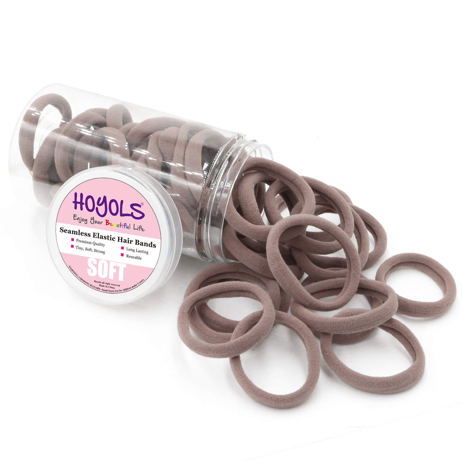 HOYOLS Large Fabric Hair Ties Soft & Gentle Bands Ponytail Holder for Thick Heavy Curly Hair, No Slip No Damage Seamless Scrunchies Headbands 100 Pcs (Caramel)