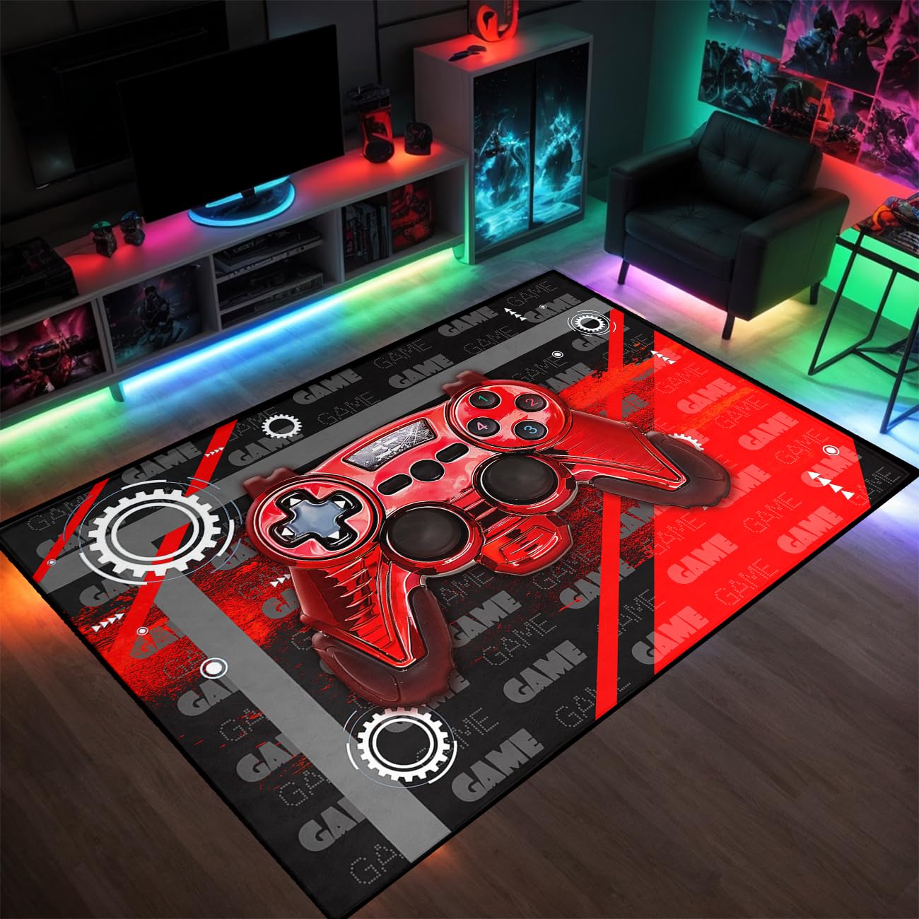 Gamer Rugs for Bedroom Boys Teens 3D Printed Red Game Gamepad Carpets ...