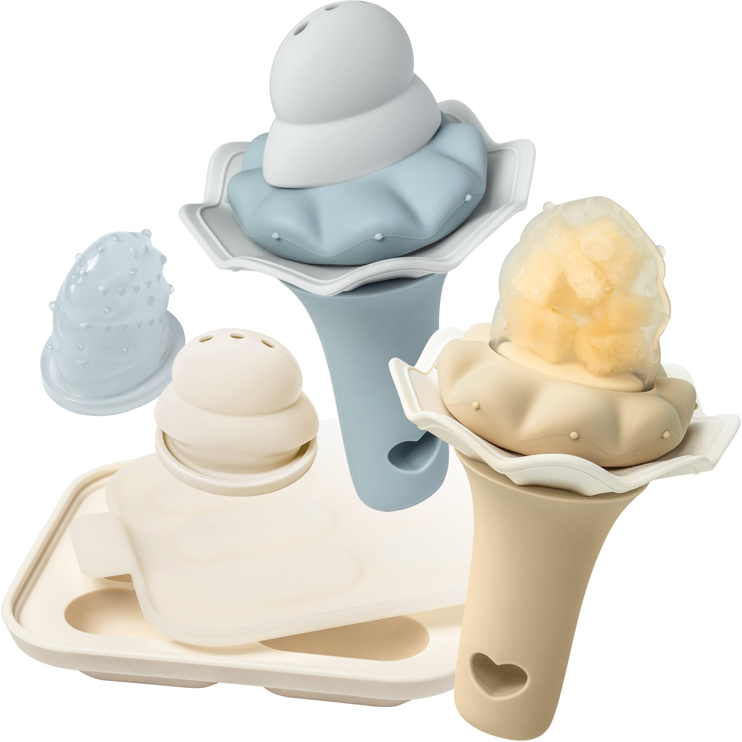 Photo 1 of (MINOR USAGE) Moonkie Baby Fruit Feeder with Freezer Tray, Breastmilk Popsicle Molds for Teething Relief, Baby Teething Toy, BPA Free Silicone Food Feeder for Infant Self Feeding, Two Pouches, 4 Months+, 2 Pack