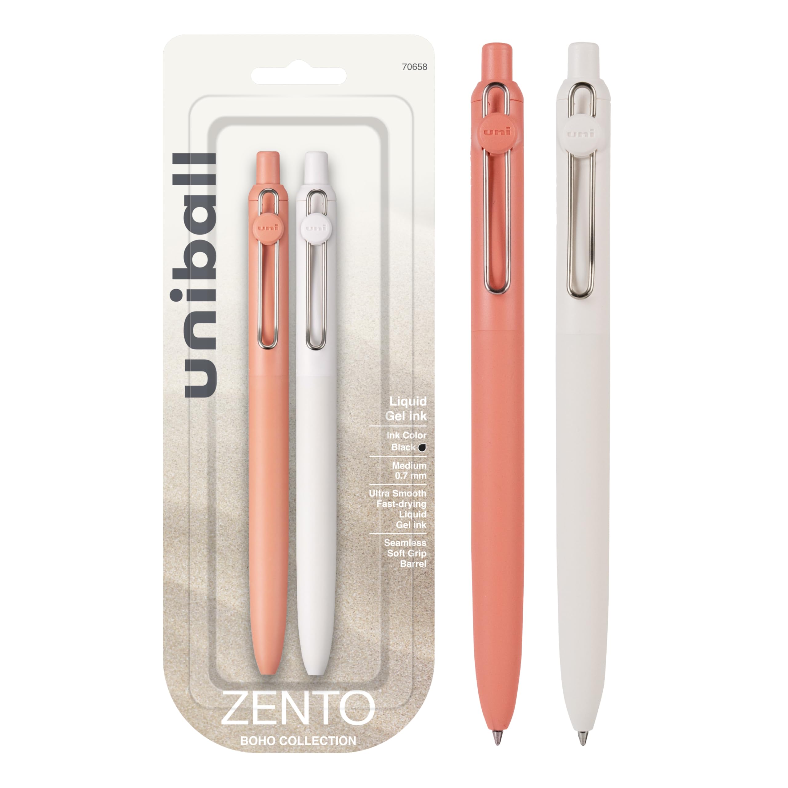 Photo 1 of uni-ball Zento Gel Ink Rollerball Pens, 2 Black Medium Point Smooth Writing Pens, Colored Japanese Pens, Boho Colors