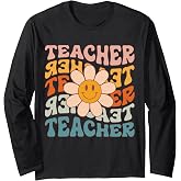 Retro Teacher Daisy Colorful - Elementary School Teacher Long Sleeve T-Shirt