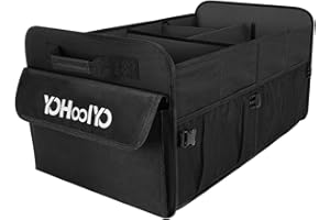 YOHOOLYO Car Trunk Organizer for SUV 72L Large Capacity Collapsible 4 Compartment Storage, Multicolor Car Accessories for Women/Men, Black