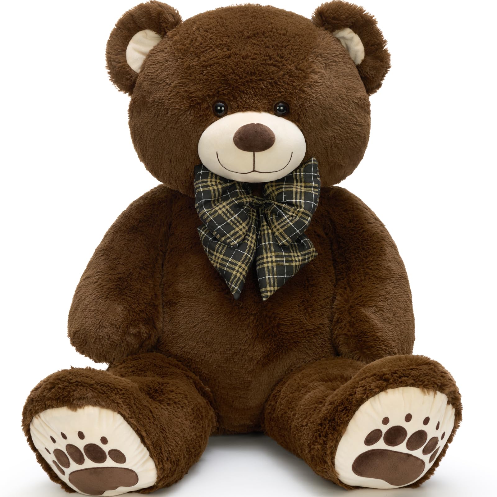 MorisMos Giant 120cm Teddy Bear, Dark Brown Plush with Grid Bow Tie, Soft & Cuddly Big Bear, Perfect Birthday for Girls, Boys, and Teens, Easy-Care Nursery Room Decor — image 1