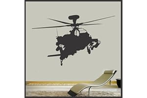Sticker Connection | Military Apache Attack Helicopter | Vinyl Wall Decal Kids Room Child Matte Black | 27" x 47"