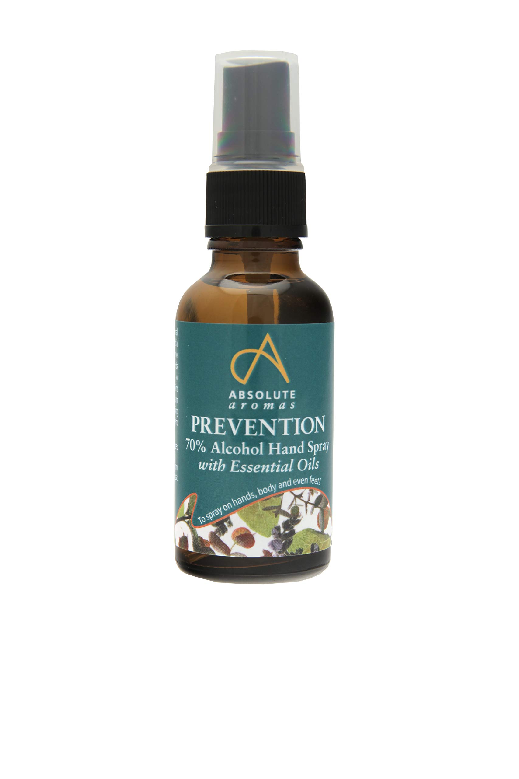 Absolute Aromas Prevention Hand Spray 30ml – 70% Alcohol Hand Spray with Essential Oils – for Hands, Body and Feet (30ml)