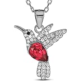Namomi Sterling Silver Hummingbird Necklace for Women - 925 Rhodium Plated Pendant with Red CZ Stone, 18" Chain with Extender, Nature Bird Jewelry Gift