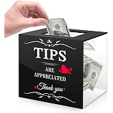 MoKo Acrylic Tip Jar, Wall-Mounted, 6 x 4 x 5 Inch, Black &amp; Clear | Clear tip box with a wide top opening also works as a donation box, ballot box or suggestion box.