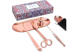 Lsnisni 4 in 1 Champagne Gold Candle Accessory Set with Candle Storage Tray Plate, Wick Trimmer Cutter, Candle Snuffer and Candle Wick Dipper, Steel Candle Care Kit with Gift Package for Candle Lover