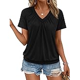 AUTOMET Womens Tops Short Sleeve V Neck T Shirts 2026 Spring Summer Beach Vacation Clothes Casual Loose Ruched Top