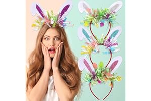4PCS Glitter Easter Bunny Ears Headbands with Colorful Rabbit eggs coloured ribbon for Easter Party Costume Accessories