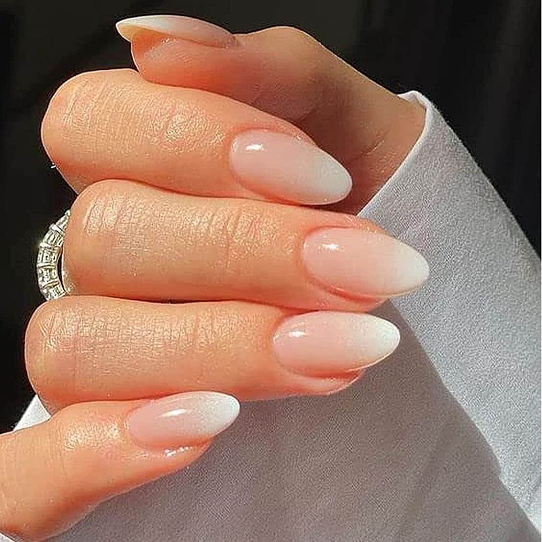 Prosy 24pcs Almond Fake Nails Nude Glossy False Nails Full Cover Acrylic Artificial Press on Nails for Women and Girls