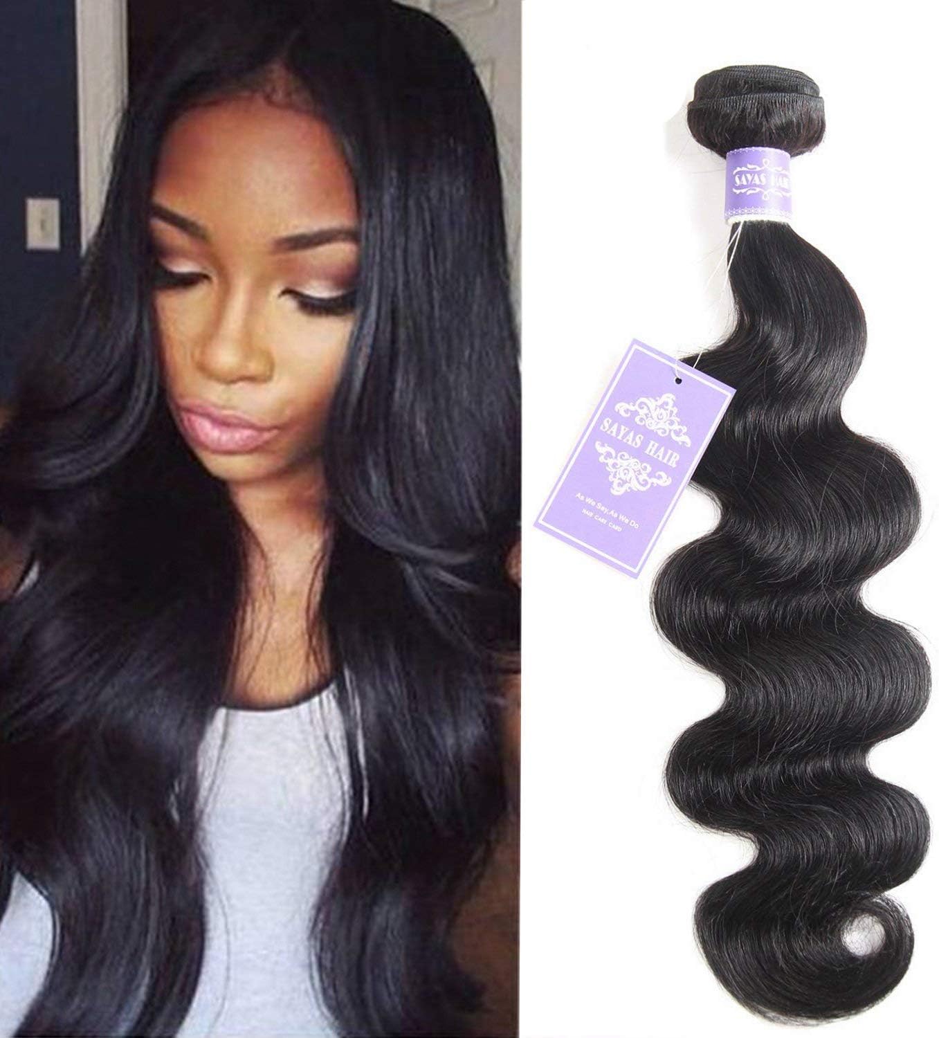 Sayas Hair 10A Grade Brazilian Body Wave Human Hair Bundles Weave Hair Human Bundles Brazilian Virgin Hair (22 Inch, Only 1Bundle)