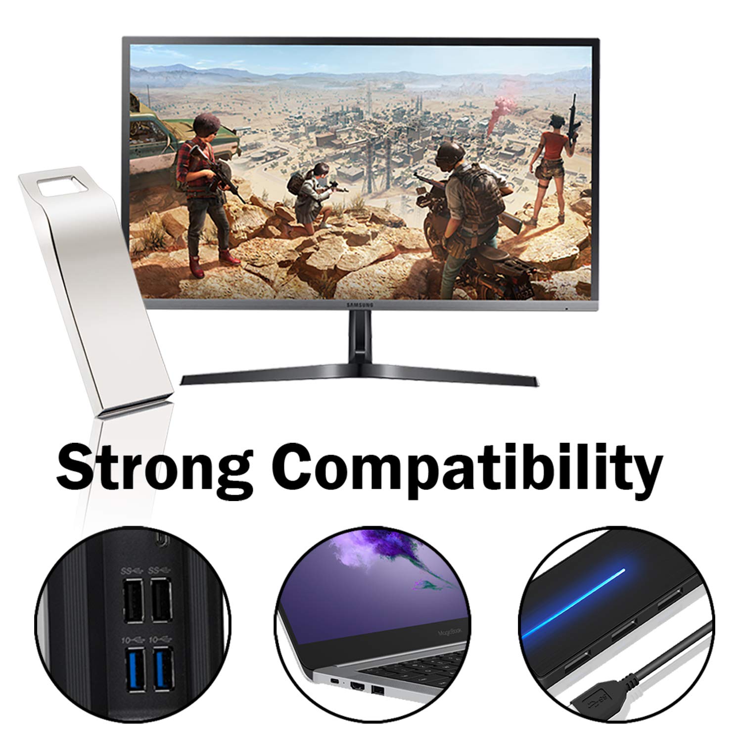 TOPESEL 3 Pièces Clés USB 64Go Clé USB 2.0 64 Go Pendrive Étanche Antichoc en Métal Lecteur USB Flash Drive pour Ordinateur Portable, Télévision, Automobile, etc (Couleurs Mixte: Noir Or Argent)