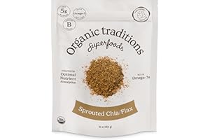Organic Traditions Sprouted Chia and Flax Seed Powder Organic Chia and Organic Flax for Plant Based Non-GMO Superfood 454g/16oz Bag