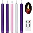 Stmarry Flameless Advent Candles, Set of 5 - Flickering LED Flame, 10 Inch Taper Candlesticks, Remote Controlled - 3 Purple, 1 Pink, 1 White for Christmas Wreath
