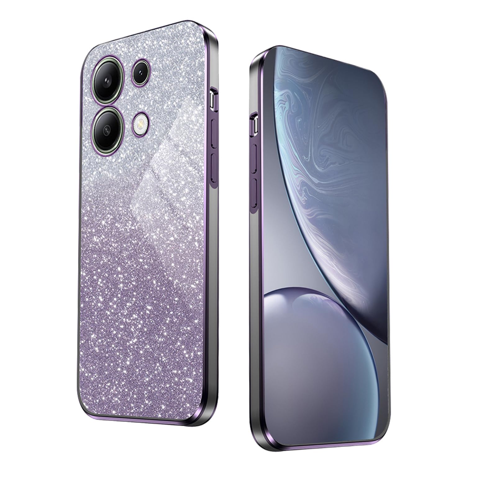WBWONE Glitter Case for Xiaomi Redmi Note 13 4G Case, Electroplated Edge, Flexible Protection, Shockproof Soft Cover Shell with Glitter Stickers - Purple