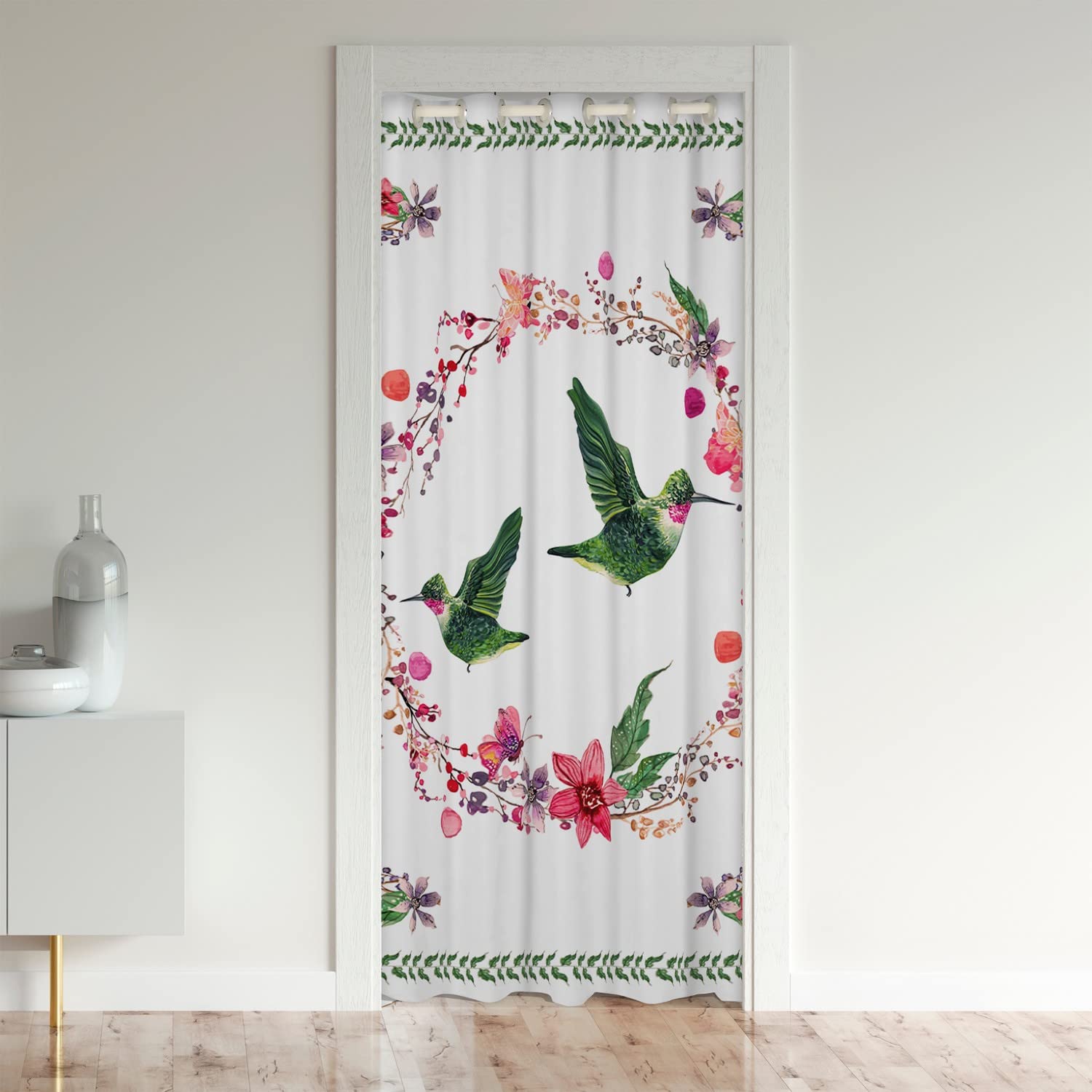 Loussiesd Hummingbird Door Curtain For Doorway Privacy-Farmhouse Floral Closet Door Cover-Insulated Thermal Room Divider-132x203cm-1Panel