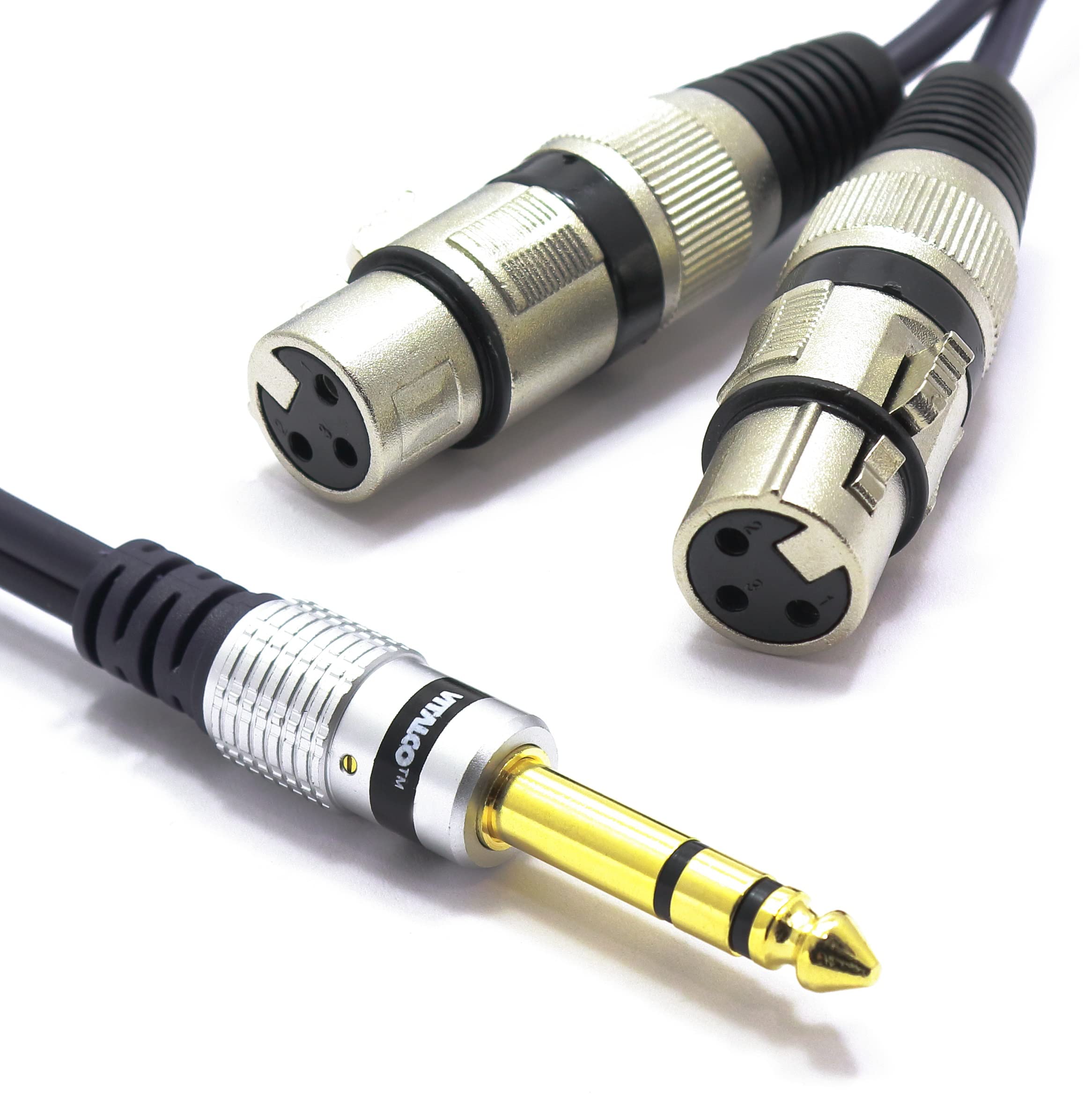 VITALCO 2x XLR Female to Stereo Jack Cable, Microphone Cable, 3-Pin Female to 6.3 mm TRS Jack Adaptor, 3 m